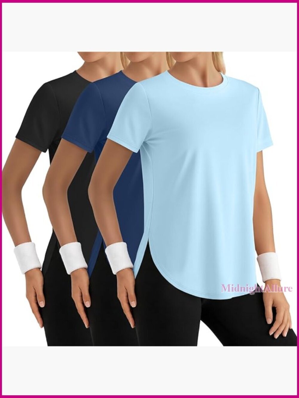 3 Pack Women's Quick Dry Athletic T-Shirts Loose Fit Curved Hem Side Slit